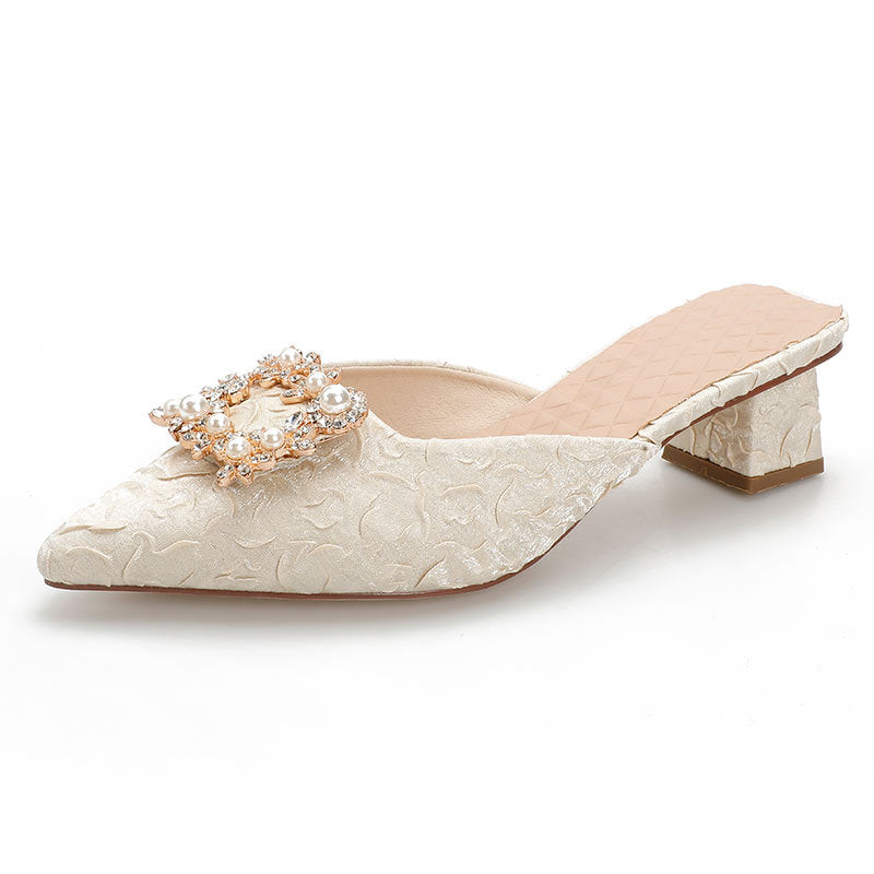 Damen elegante spitze Mules mit luxuriösem Schmuckdetail EB