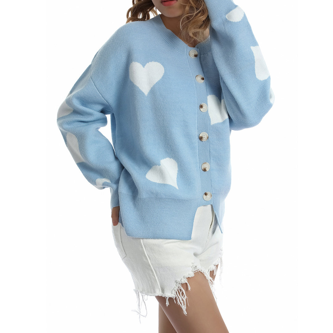 Damen Strickjacke mit Herzmotiv und knöpfbarem Design EB