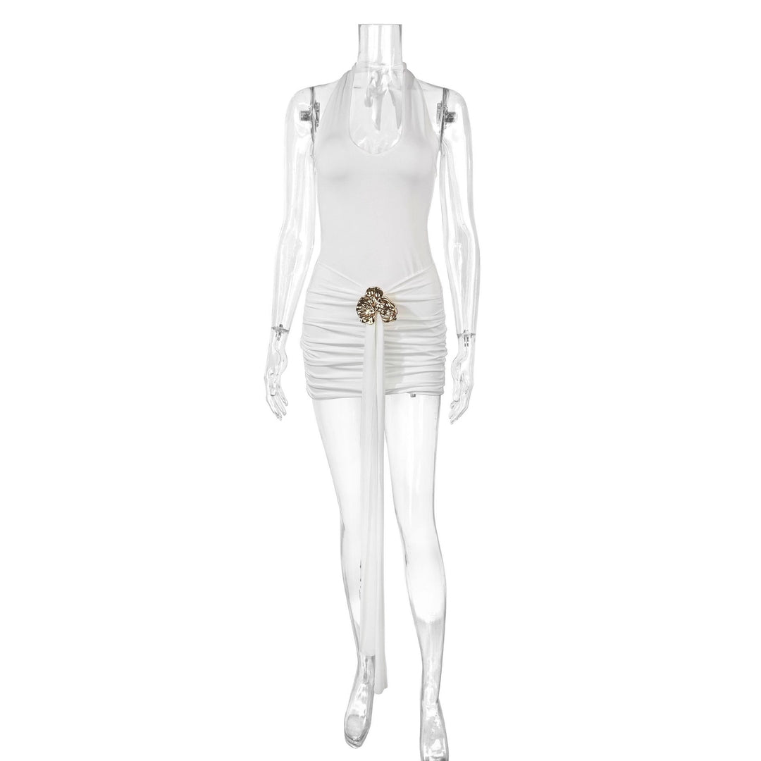 Damen Elegantes Cut-Out Minikleid mit Wickeloptik und Glamourösen Details EB