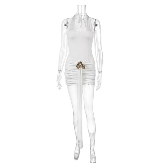 Damen Elegantes Cut-Out Minikleid mit Wickeloptik und Glamourösen Details EB