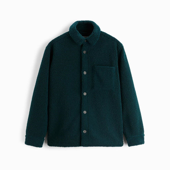 Herren gemütliche Fleece-Hemdjacke mit aufgesetzter Brusttasche Hedi-Mode
