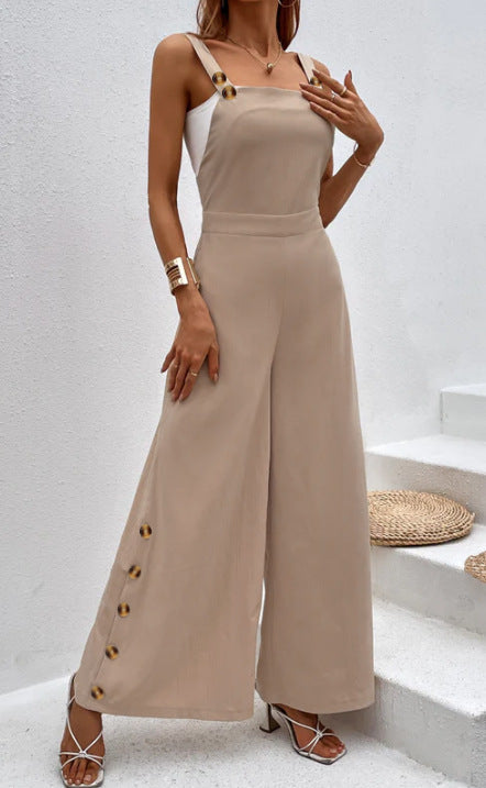 Damen modischer Jumpsuit mit eleganten Knopfdetails und weitem Bein EB