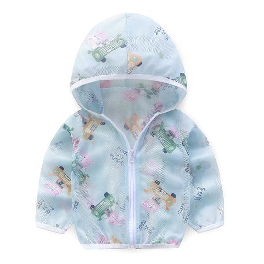 Unisex nan atmungsaktive Netz Kapuzen-Sonnenjacke für Säuglinge mit Reißverschluss und verspieltem Elefantenmotiv EB