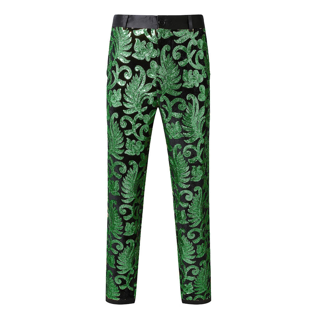 Herren elegante Pailletten-Hosen mit floralem Muster EB