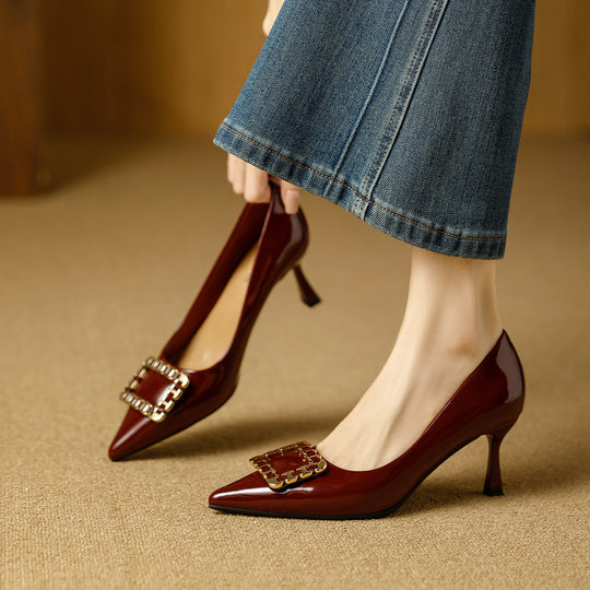 Damen elegante spitze Pumps mit dekorativem Schmuckelement EB
