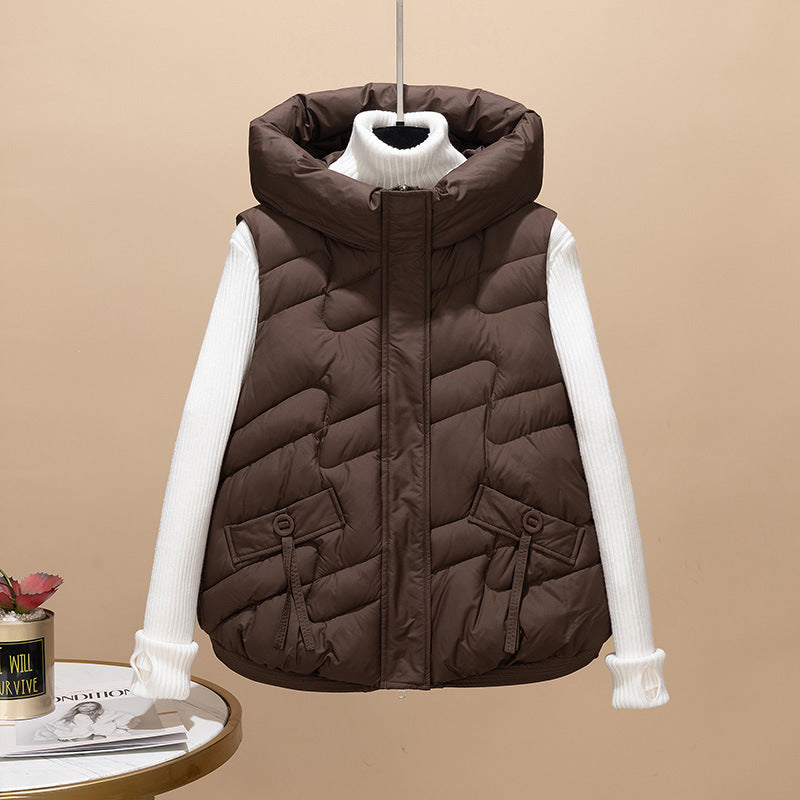 Damen Modische Steppweste mit Kapuze und eleganten Strickärmel EB