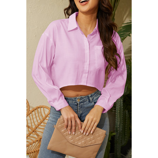 Damen Cropped Bluse mit klassischem Kragen und zartem Stoff EB