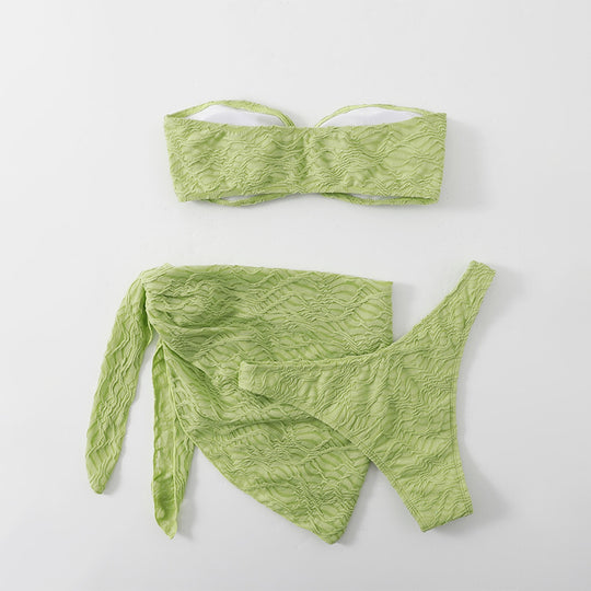 Damen Bandeau-Bikini mit Rüschendetails und elastischem Wickelrock EB