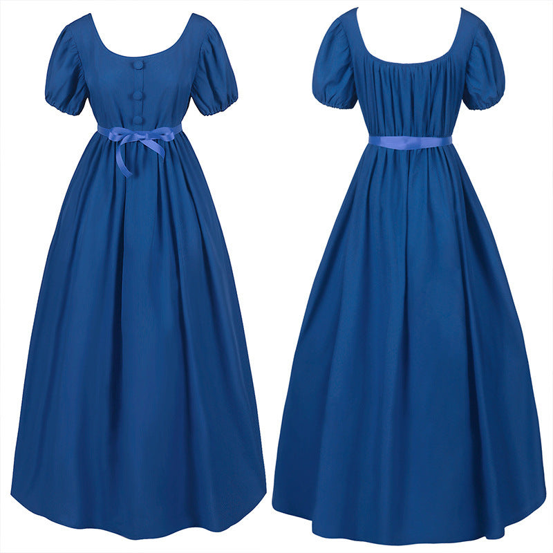 Damen nan romantisches Maxikleid mit Carmen-Ausschnitt, Puffärmeln, tailliertem Mieder und seitlicher Raffung Eb