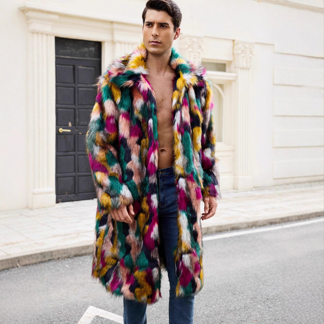 Herren Luxuriöser Kunstpelzmantel mit farbenfrohem Design EB