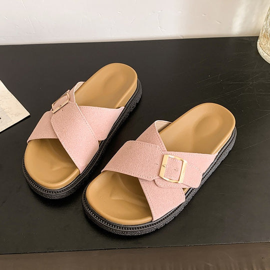 Damen Komfortable Mules mit modischem Schnallen-Detail EB