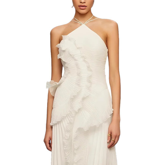 Damen Elegantes Wickelkleid mit plissierten Rüschen und asymmetrischem Saum EB