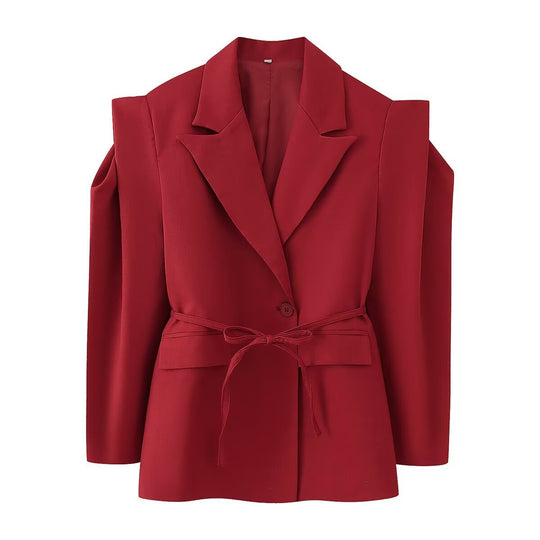 Damen eleganter Oversized-Blazer mit Gürteldetail EB