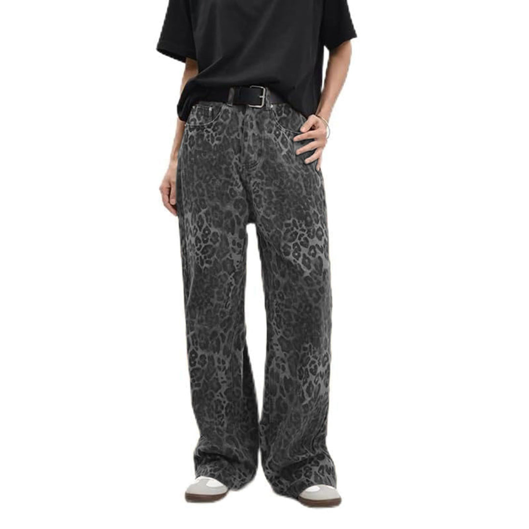 Damen nan weite High‑Waist Palazzohose im Leomuster mit Five‑Pocket‑Schnitt und entspanntem Bein EB