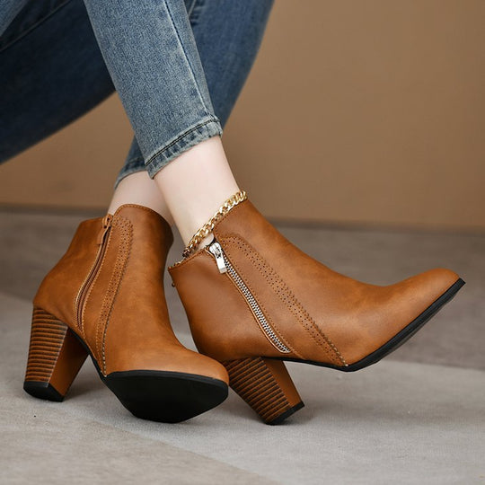Damen modische Stiefeletten mit elegantem Reißverschluss EB