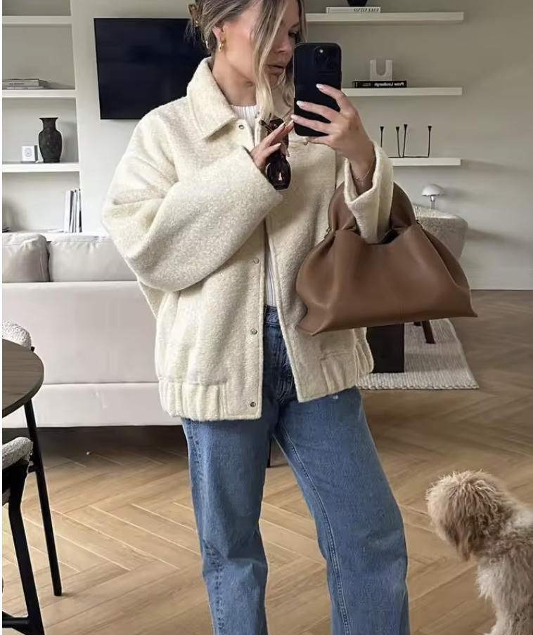 Damen gemütliche Oversized-Jacke aus hochwertigem Teddy-Material EB