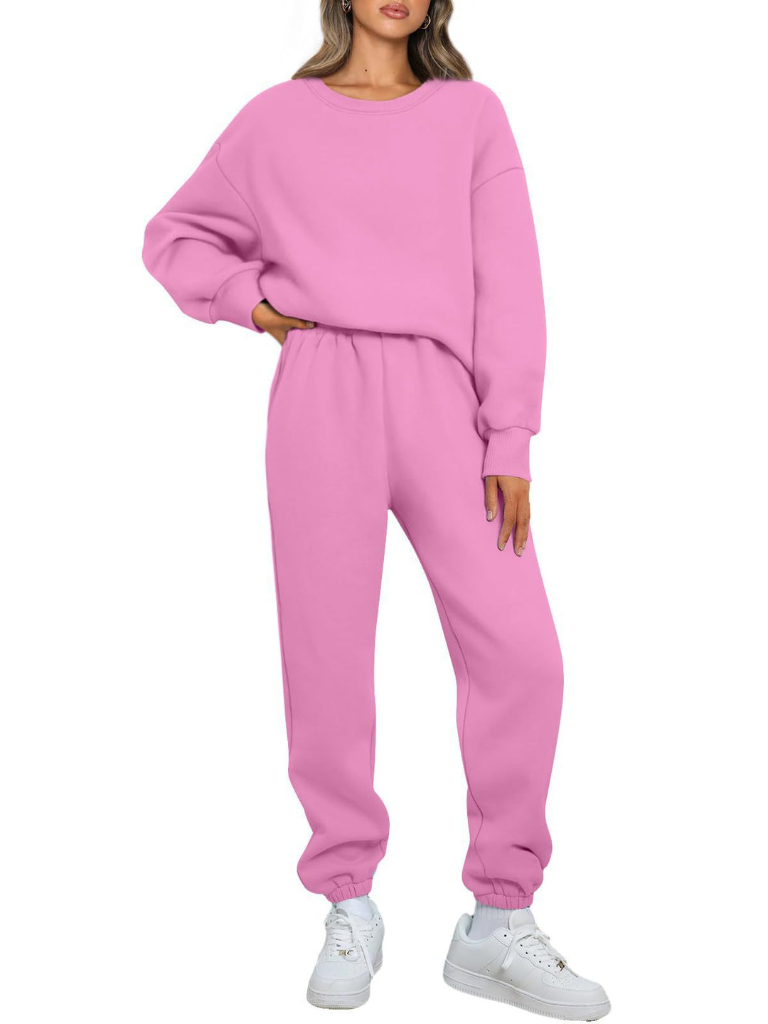 Damen nan zweiteiliges Comfort-Loungewear-Set mit oversized Rundhals, hochgeschnittener Jogginghose und elastischem Knöchelbund EB