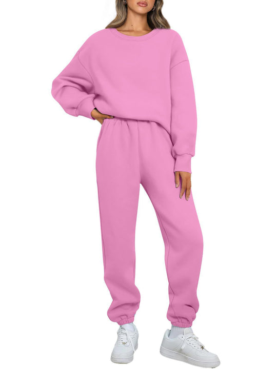 Damen nan zweiteiliges Comfort-Loungewear-Set mit oversized Rundhals, hochgeschnittener Jogginghose und elastischem Knöchelbund EB