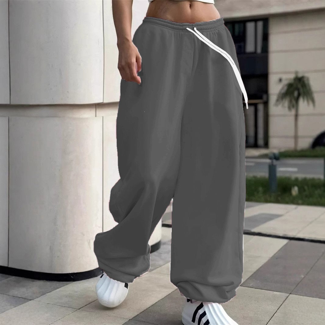 Damen nan weite Baggy-Jogginghose mit hohem Komfortbund, Kordelzug und elastischen Knöchelbündchen EB