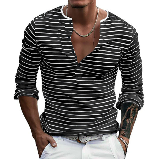 Herren Langarmshirt mit gestreiftem Design und Knopfleiste EB
