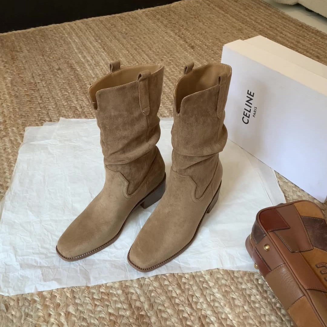 Damen Stiefeletten aus hochwertigem Wildleder mit komfortablem Blockabsatz EB