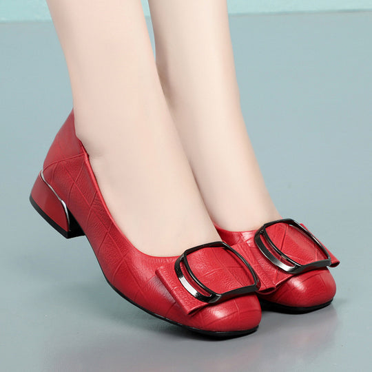 Damen elegante Ballerinas mit modischem Schmuckdetail und bequemem Blockabsatz EB