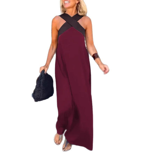 Damen Maxikleid mit raffiniertem Kreuz-Ausschnitt und fließendem Schnitt EB