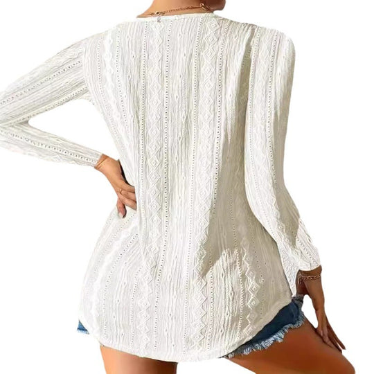 Damen Langarmshirt mit tiefem V-Ausschnitt und dekorativen Knöpfen EB