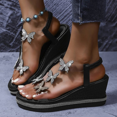 Damen Wedge-Sandalen mit dekorativen Schmetterlings-Details EB