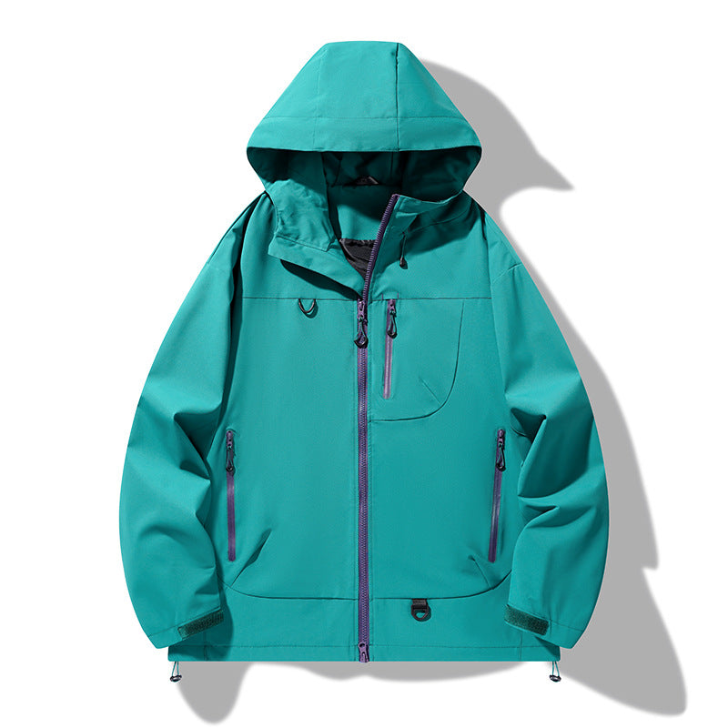 Herren wasserdichte Softshell-Kapuzenjacke mit verschweißten Nähten, verdeckter Brusttasche und verstellbarem Saum EB