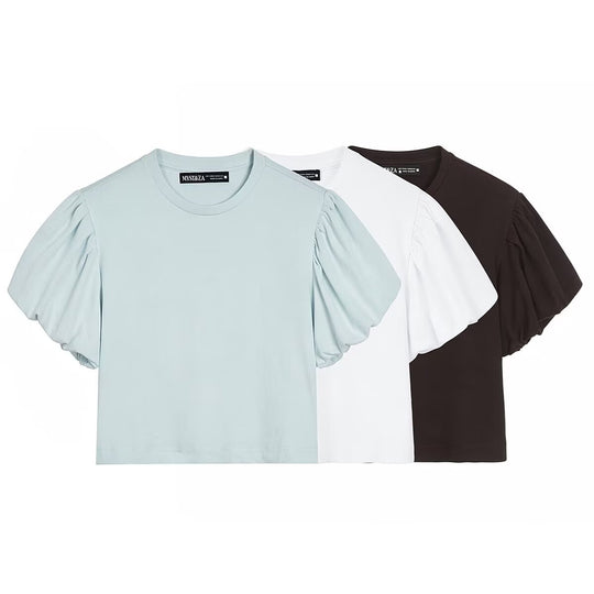Damen modisches Crop-Top mit voluminösen Puffärmeln EB