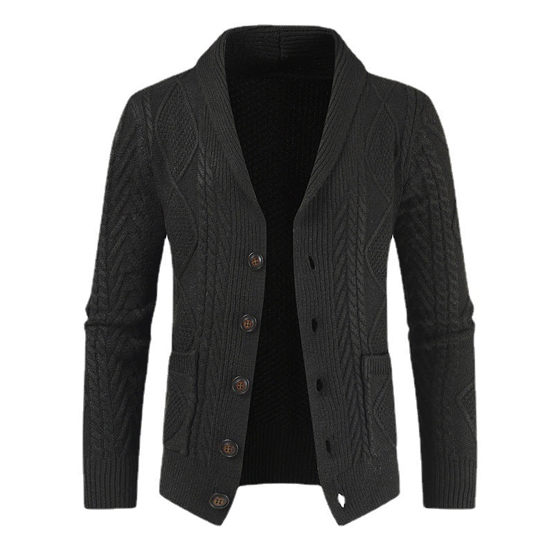 Herren Strickjacke mit modernem Zopfmuster und schickem Schalkragen EB
