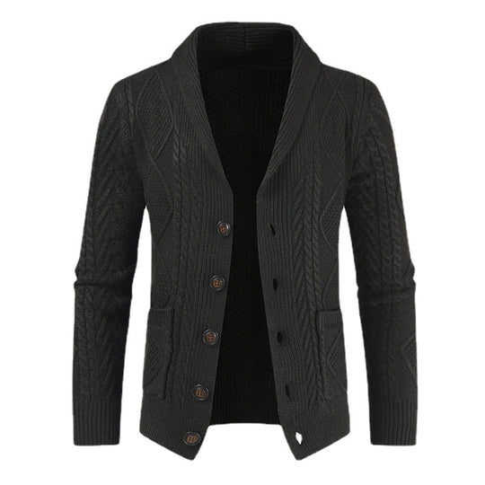 Herren Strickjacke mit modernem Zopfmuster und schickem Schalkragen EB