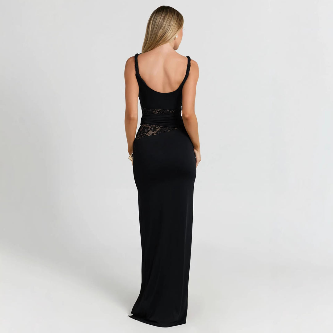 Damen Elegantes Abendkleid mit hohem Schlitz und Spitzeinsatz EB