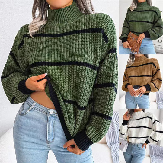 Damen Strickpullover mit überschnittenen Schultern und Stehkragen EB