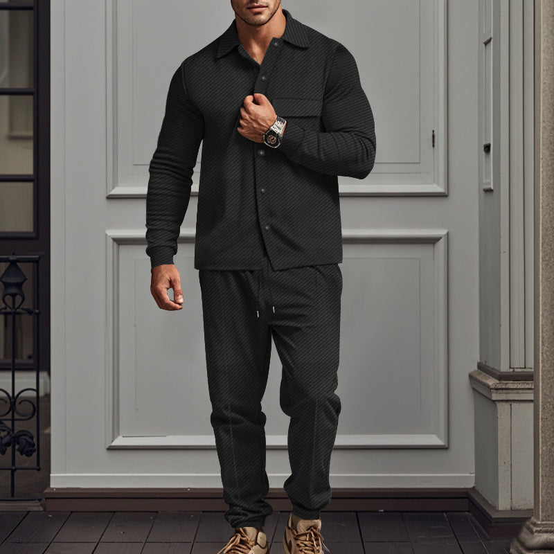 Herren nan feinstrukturiertes Hemdjacke- und Jogginghose-Set aus Sweat mit schmaler Passform EB