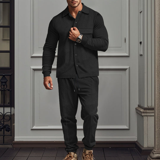 Herren nan feinstrukturiertes Hemdjacke- und Jogginghose-Set aus Sweat mit schmaler Passform EB