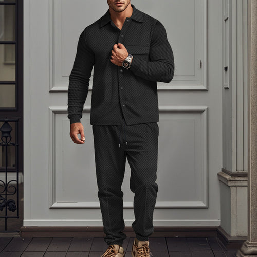 Herren nan feinstrukturiertes Hemdjacke- und Jogginghose-Set aus Sweat mit schmaler Passform EB