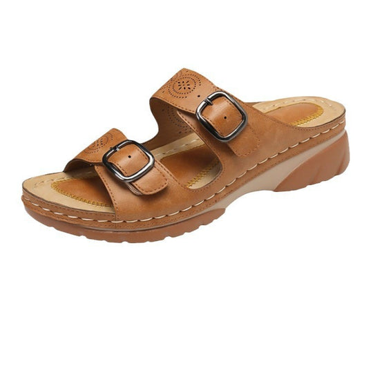 Damen Keil-Sandalen mit dekorativen Schnallen und eleganter Lochmusterung EB