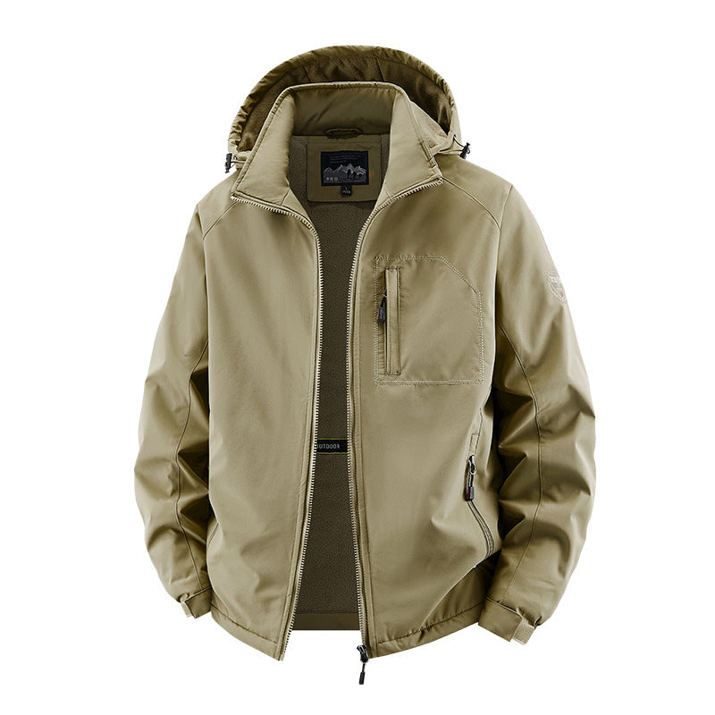 Herren nan multifunktionale Softshell-Tacticaljacke mit versteckter Kapuze, vertikaler Brusttasche und atmungsaktivem Fleecefutter EB