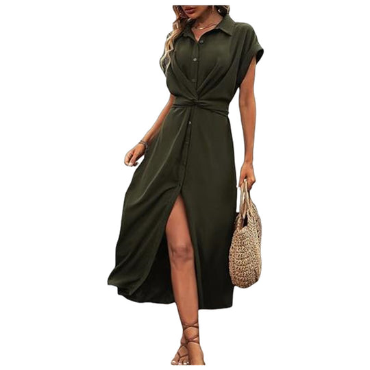 Damen Knielanges Hemdblusenkleid EB