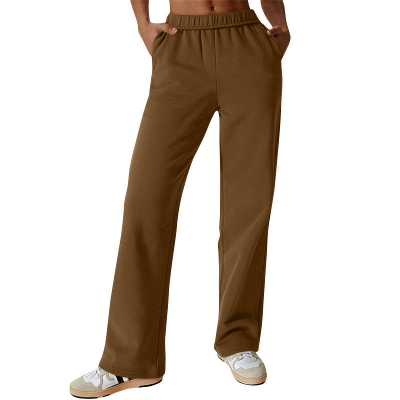 Damen nan hochgeschnittene ausgestellte Loungehose mit elastischem Komfortbund und verdeckten Eingrifftaschen EB