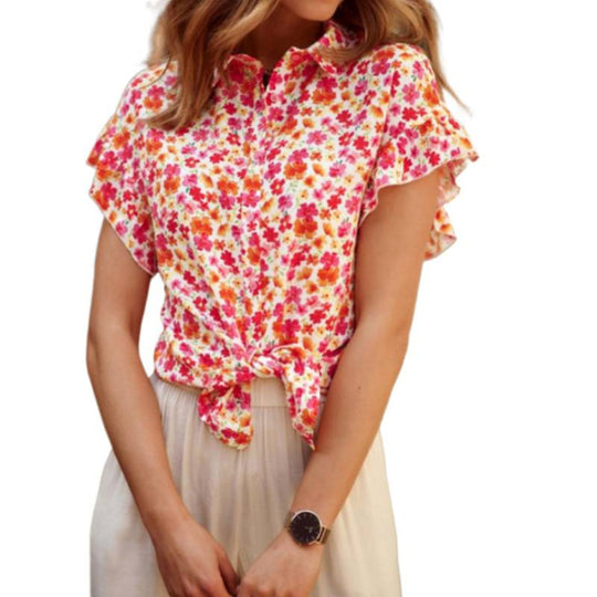 Damen Blusenshirt mit floralem Muster und Rüschendetails EB