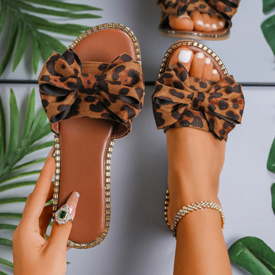 Damen elegante Sommer-Pantoletten mit großem Schleifen-Detail EB