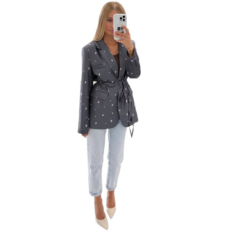 Damen trendiger Blazer mit taillierbarem Gürtel EB