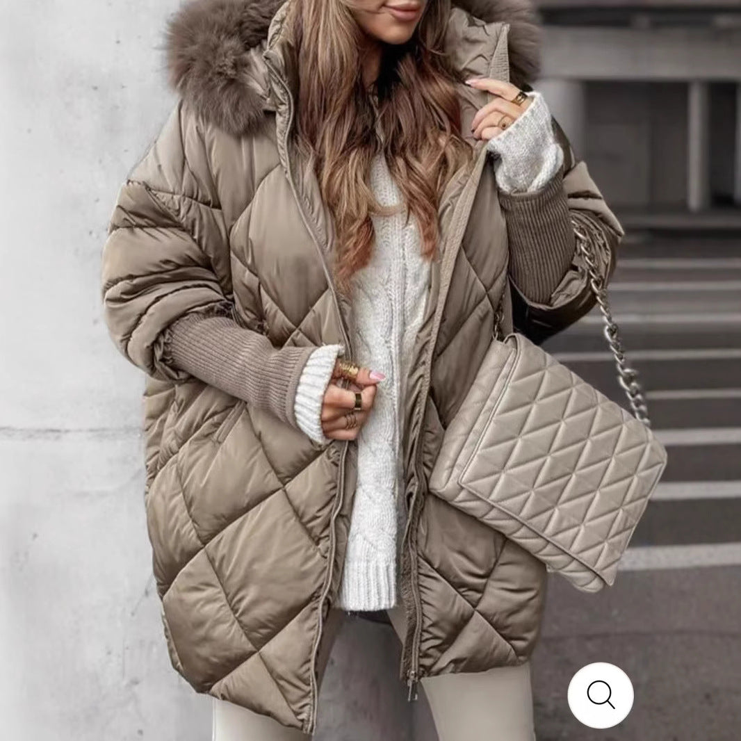Damen nan weit geschnittener gesteppter Winterparka mit Kapuze Kunstpelzbesatz und Rippbündchen EB