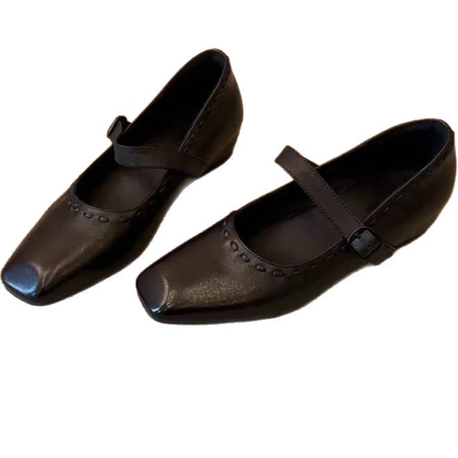 Damen Ballerina mit elegantem Riemen und modischem quadratischem Zehenbereich EB