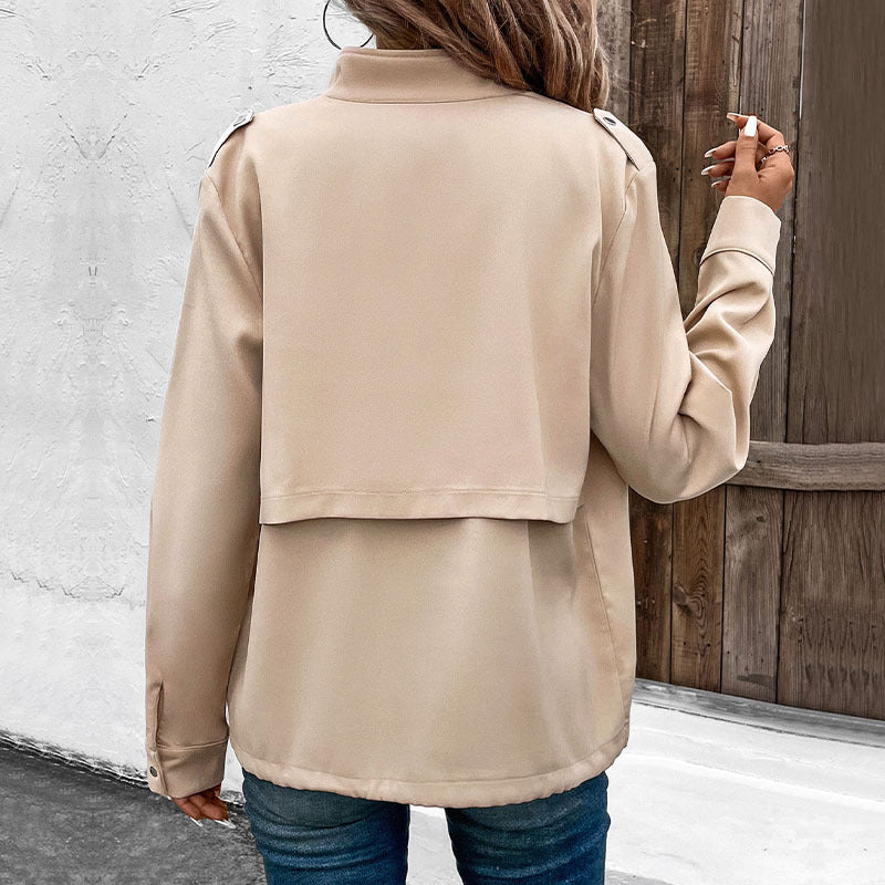 Damen elegante Utility-Jacke mit Druckknopf-Details und Brusttaschen EB