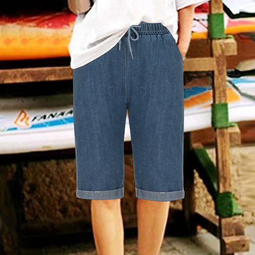 Damen Denim-Shorts mit elastischem Bund und lässigem Schnitt EB