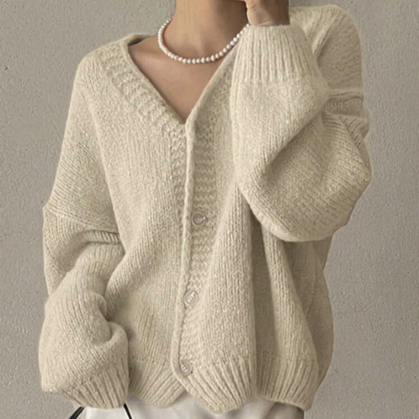 Damen Strickjacke mit tiefem V-Ausschnitt und sanfter Struktur EB